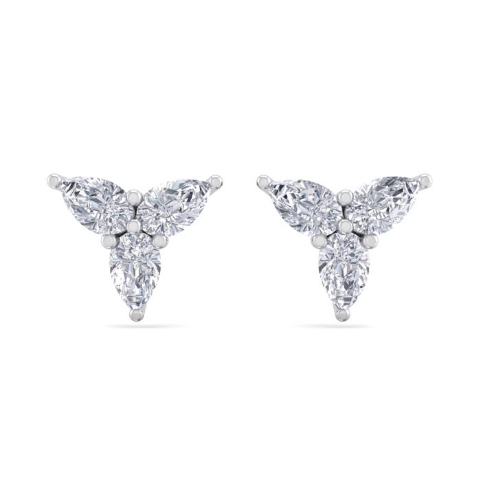 1/2 Carat Pear Shape Diamond Cluster Earrings In 14 Karat White Gold