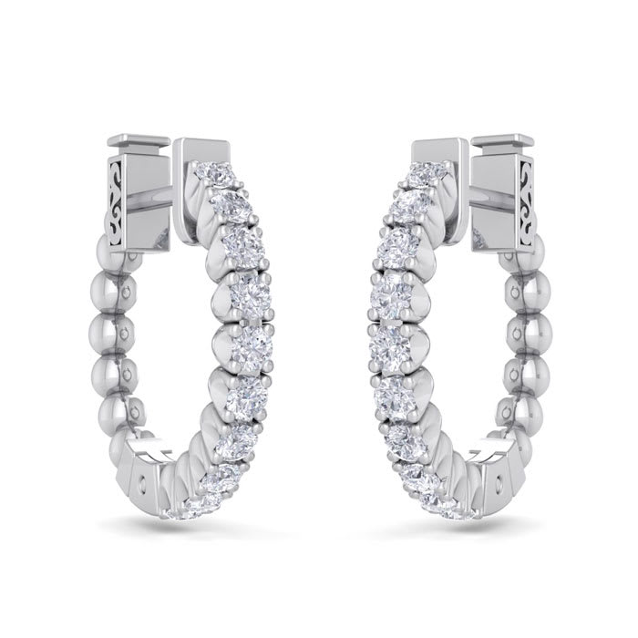 1/2 Carat Diamond Hoop Earrings In 14 Karat White Gold, 1/2 Inch