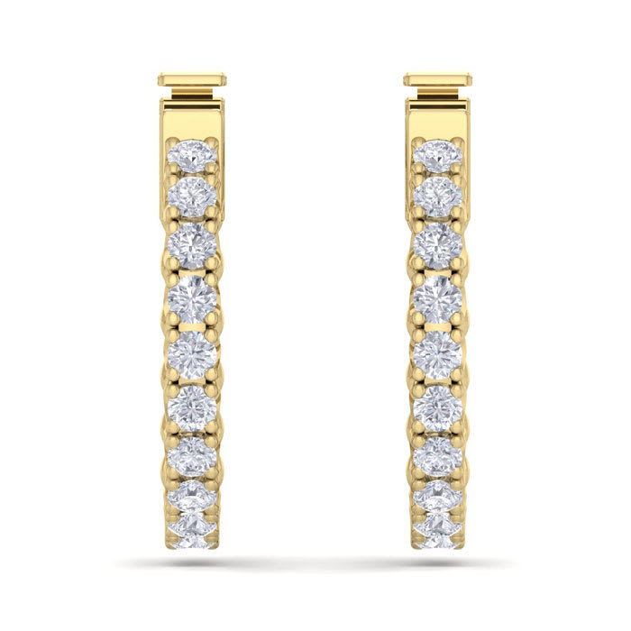 1/2 Carat Diamond Hoop Earrings In 14 Karat Yellow Gold, 1/2 Inch