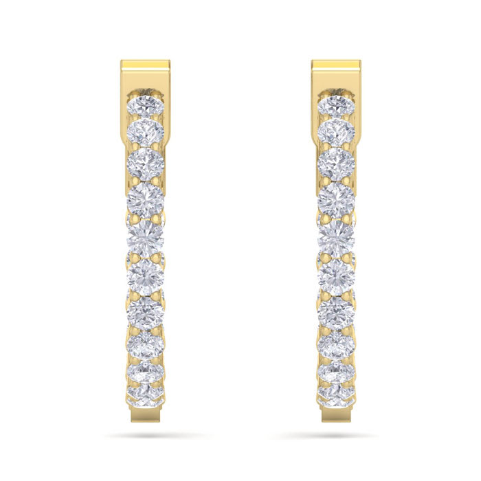 2 Carat Diamond Hoop Earrings In 14 Karat Yellow Gold, 3/4 Inch