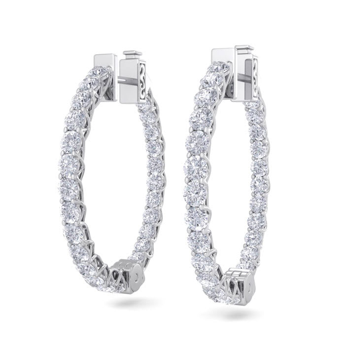3 Carat Diamond Hoop Earrings In 14 Karat White Gold, 3/4 Inch