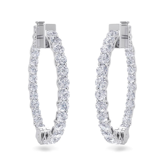 3 Carat Diamond Hoop Earrings In 14 Karat White Gold, 3/4 Inch