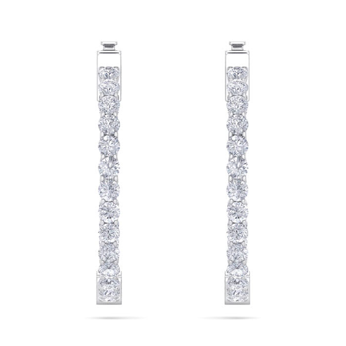 3 Carat Diamond Hoop Earrings In 14 Karat White Gold, 3/4 Inch