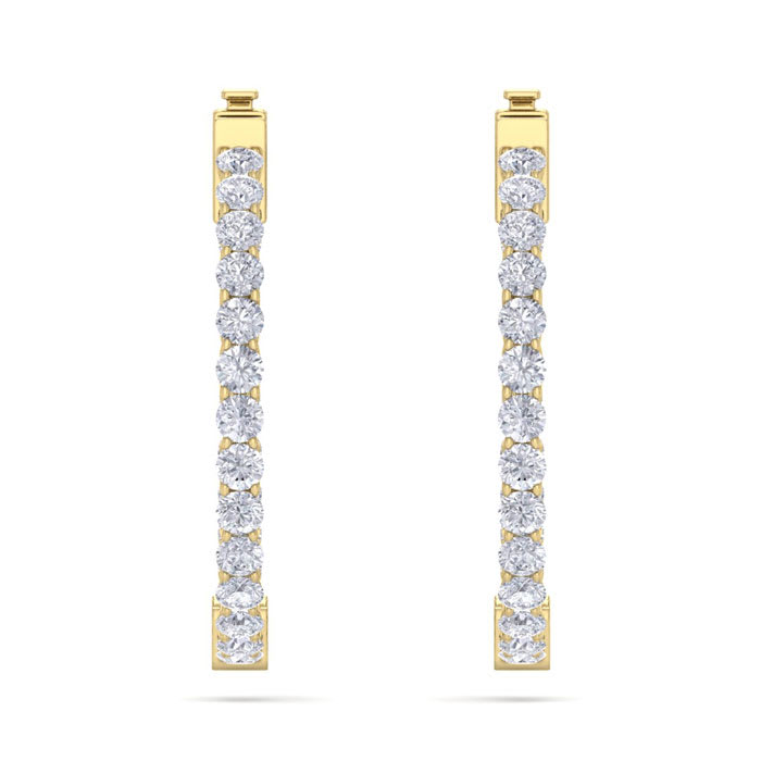 3 Carat Diamond Hoop Earrings In 14 Karat Yellow Gold, 3/4 Inch