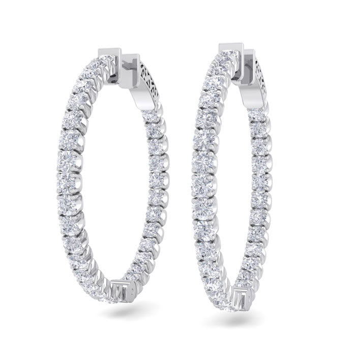 3 1/2 Carat Diamond Hoop Earrings In 14 Karat White Gold, 1 Inch