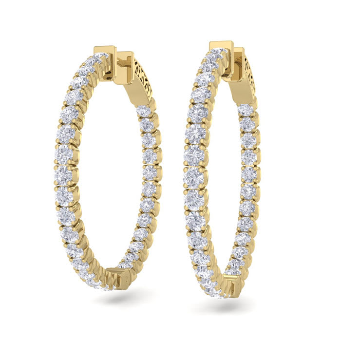3 1/2 Carat Diamond Hoop Earrings In 14 Karat Yellow Gold, 1 Inch