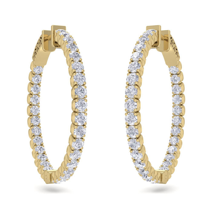 3 1/2 Carat Diamond Hoop Earrings In 14 Karat Yellow Gold, 1 Inch