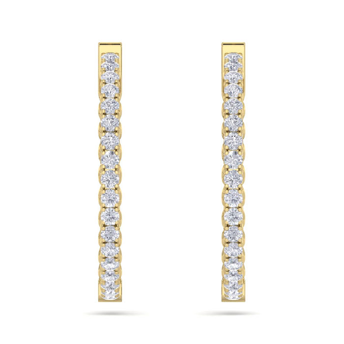 3 1/2 Carat Diamond Hoop Earrings In 14 Karat Yellow Gold, 1 Inch
