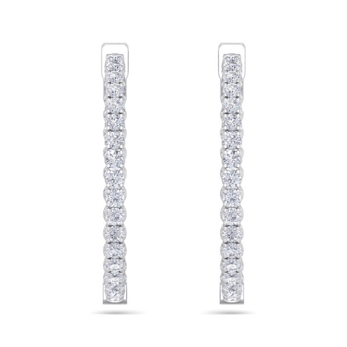 5 Carat Diamond Hoop Earrings In 14 Karat White Gold, 1 1/4 Inch