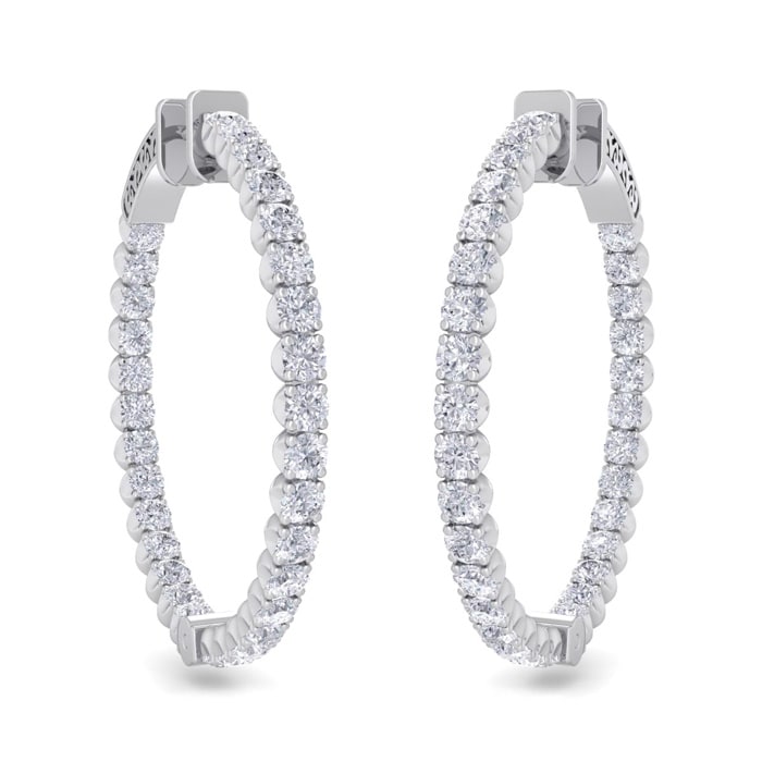 5 Carat Diamond Hoop Earrings In 14 Karat White Gold, 1 1/4 Inch