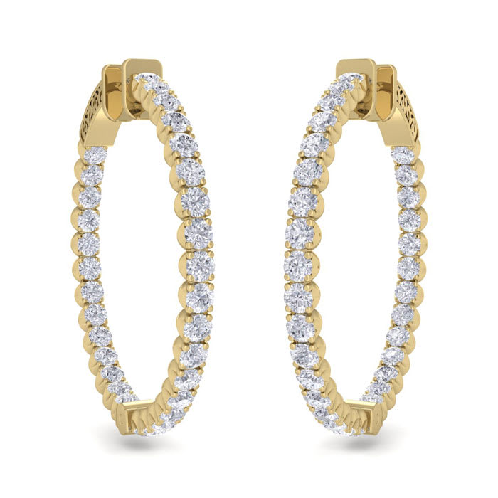 5 Carat Diamond Hoop Earrings In 14 Karat Yellow Gold, 1 1/4 Inch
