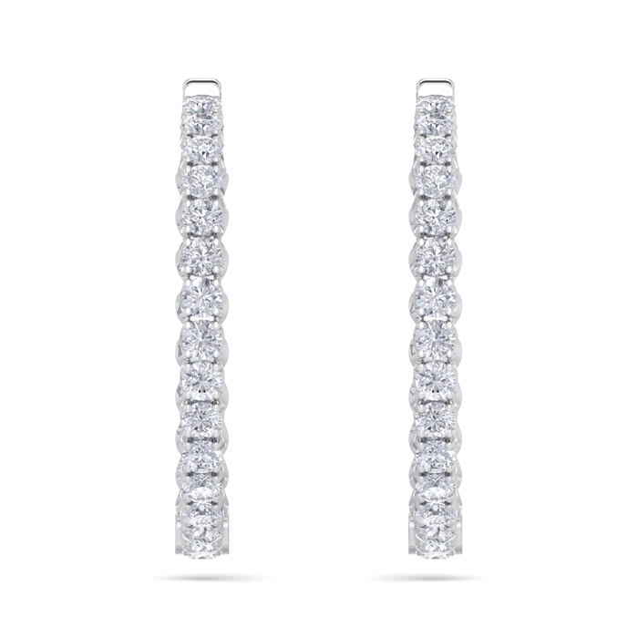5 Carat Diamond Hoop Earrings In 14 Karat White Gold, 1 1/2 Inches