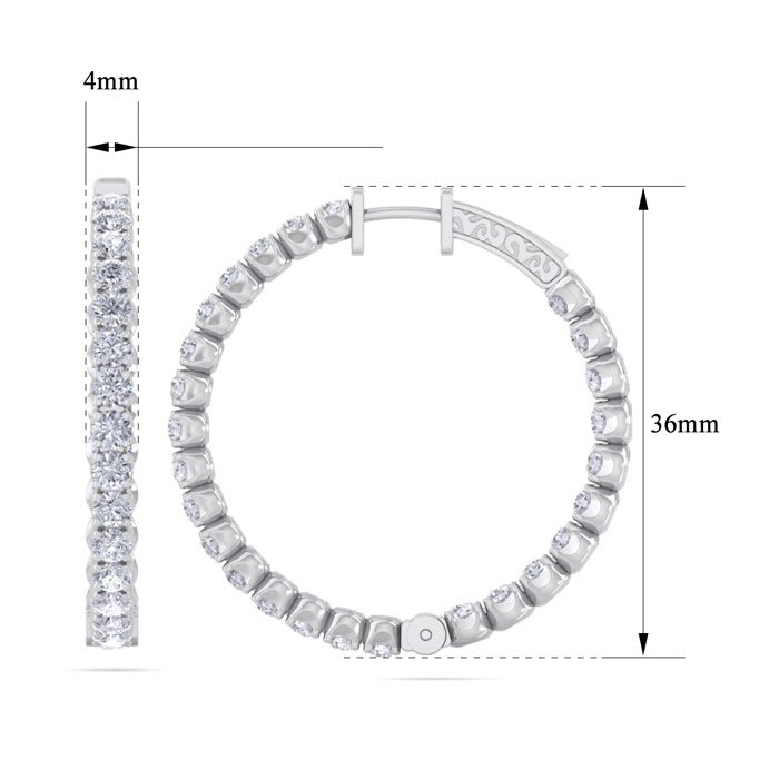 5 Carat Diamond Hoop Earrings In 14 Karat White Gold, 1 1/2 Inches