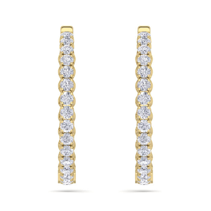5 Carat Diamond Hoop Earrings In 14 Karat Yellow Gold, 1 1/2 Inches