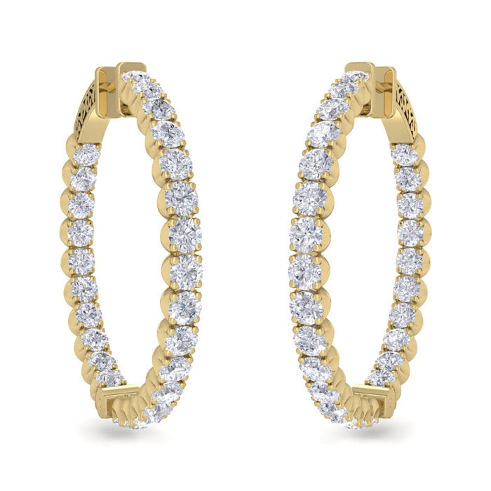 5 Carat Diamond Hoop Earrings In 14 Karat Yellow Gold, 1 1/2 Inches