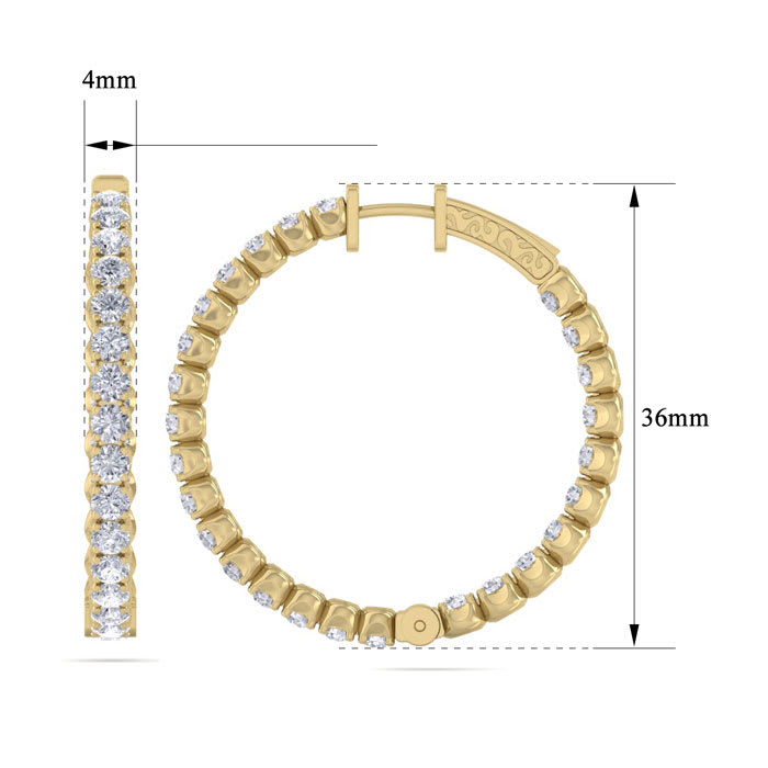 5 Carat Diamond Hoop Earrings In 14 Karat Yellow Gold, 1 1/2 Inches