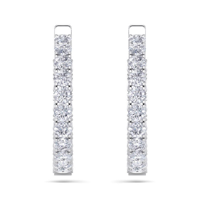 7 Carat Diamond Hoop Earrings In 14 Karat White Gold, 1 1/4 Inch