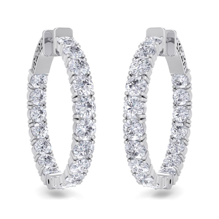 7 Carat Diamond Hoop Earrings In 14 Karat White Gold, 1 1/4 Inch