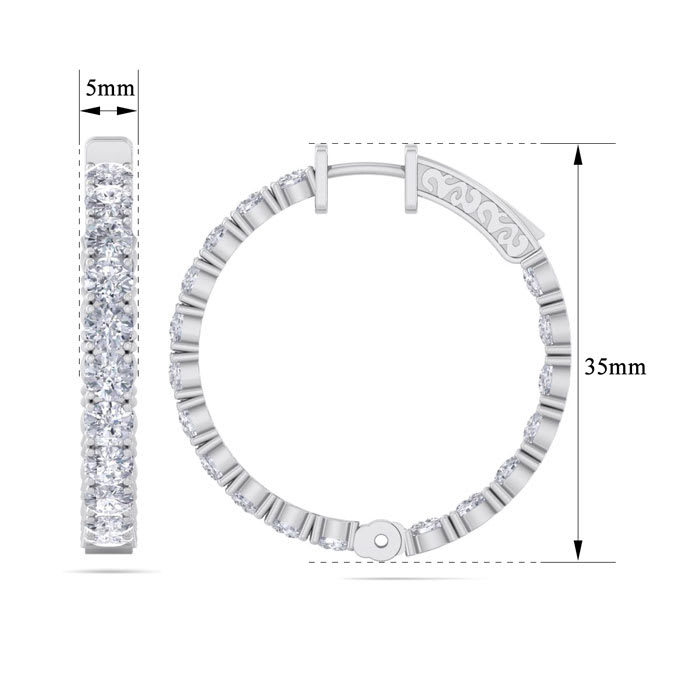 7 Carat Diamond Hoop Earrings In 14 Karat White Gold, 1 1/4 Inch