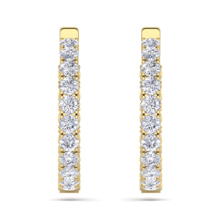 7 Carat Diamond Hoop Earrings In 14 Karat Yellow Gold, 1 1/4 Inch