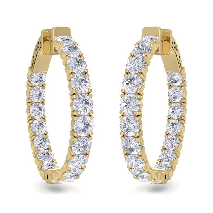 7 Carat Diamond Hoop Earrings In 14 Karat Yellow Gold, 1 1/4 Inch