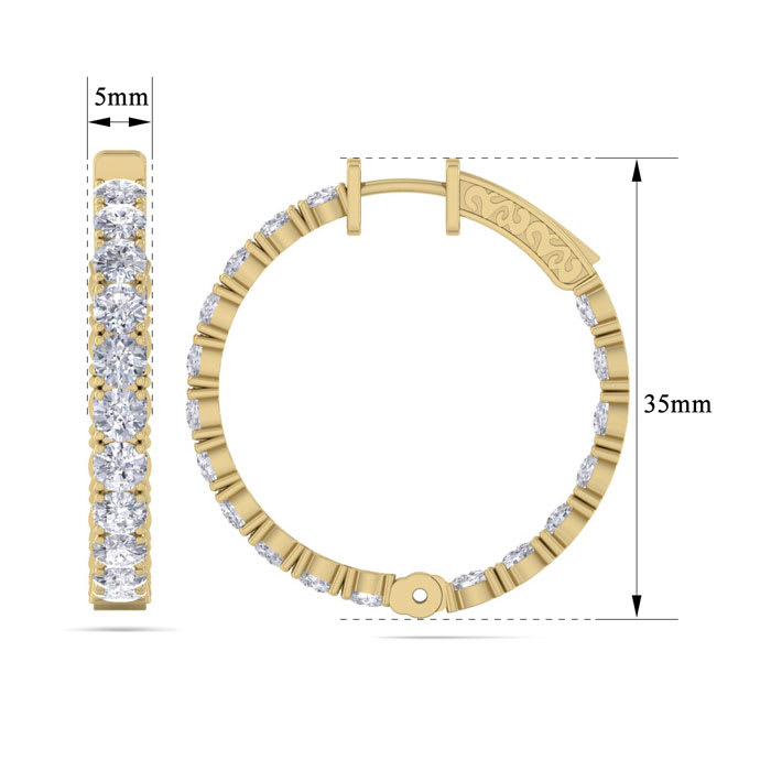 7 Carat Diamond Hoop Earrings In 14 Karat Yellow Gold, 1 1/4 Inch
