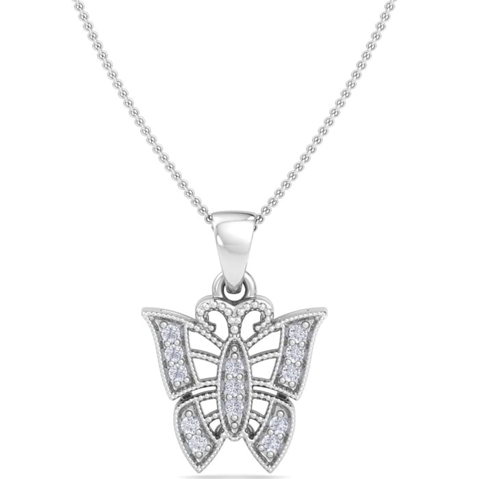 Diamond Butterfly Pendant in 10k White Gold