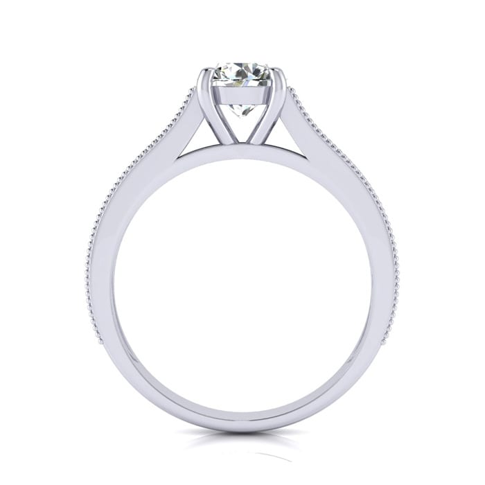 Moissanite Engagement Ring; 1 1/2 Carat Round Shape Moissanite Engagement Ring In 14 Karat White Gold