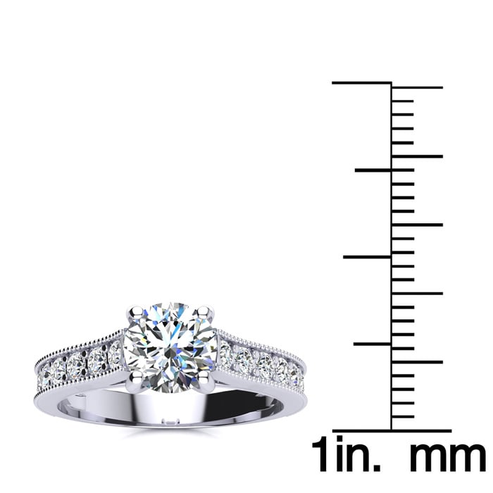 Moissanite Engagement Ring; 1 1/2 Carat Round Shape Moissanite Engagement Ring In 14 Karat White Gold