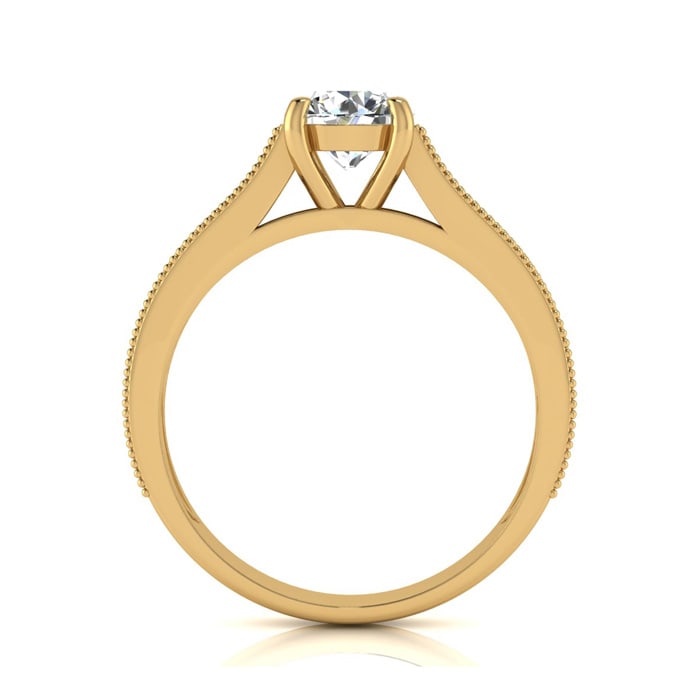 Moissanite Engagement Ring; 1 1/2 Carat Round Shape Moissanite Engagement Ring In 14 Karat Yellow Gold