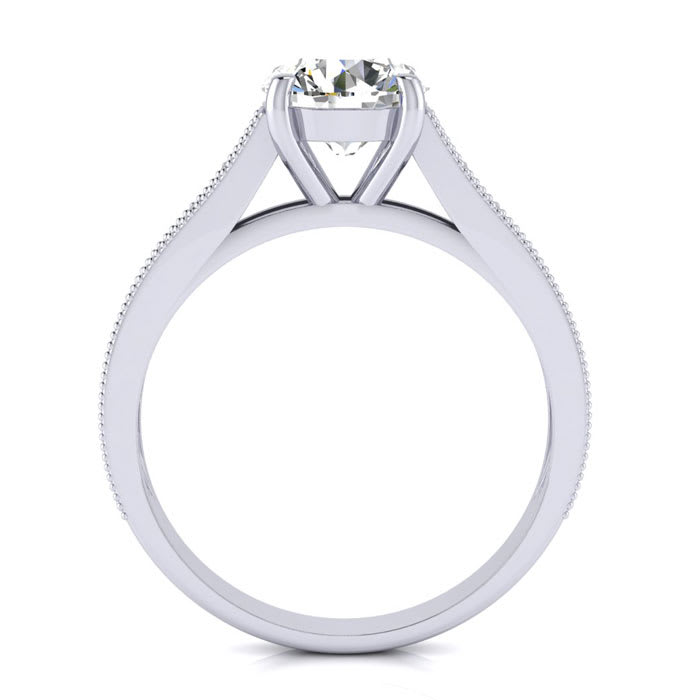 Moissanite Engagement Ring; 2 Carat Round Shape Moissanite Engagement Ring In 14 Karat White Gold