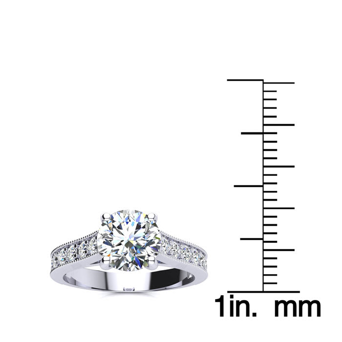 Moissanite Engagement Ring; 2 Carat Round Shape Moissanite Engagement Ring In 14 Karat White Gold