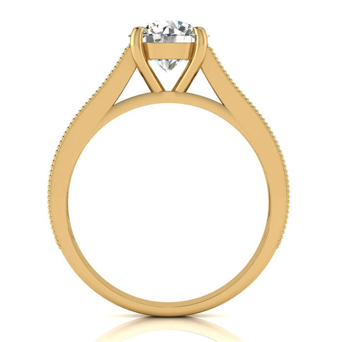 Moissanite Engagement Ring; 2 Carat Round Shape Moissanite Engagement Ring In 14 Karat Yellow Gold