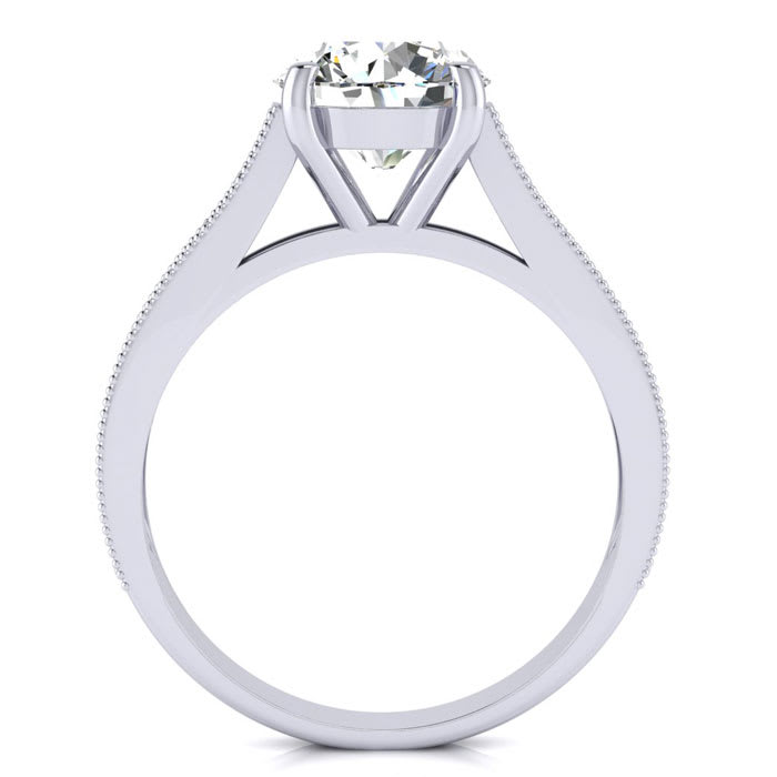 Moissanite Engagement Ring; 2 1/2 Carat Round Shape Moissanite Engagement Ring In 14 Karat White Gold