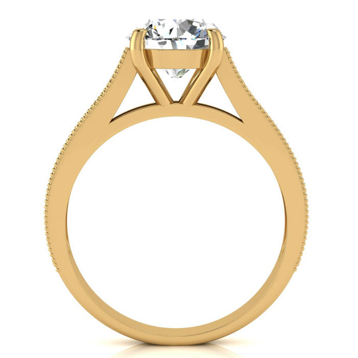 Moissanite Engagement Ring; 2 1/2 Carat Round Shape Moissanite Engagement Ring In 14 Karat Yellow Gold