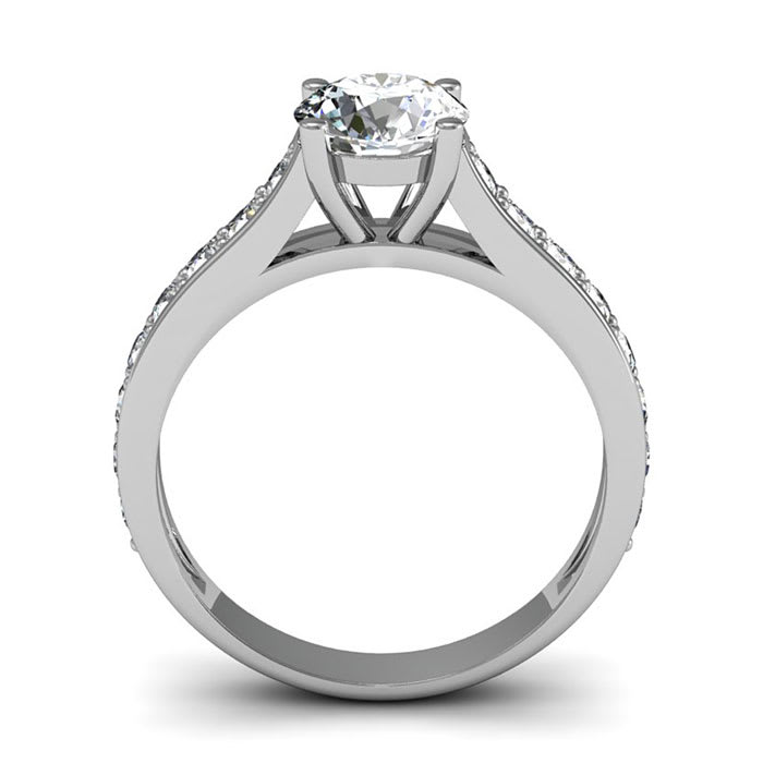 Moissanite Engagement Ring; 1 1/2 Carat Round Shape Moissanite Engagement Ring In 14 Karat White Gold