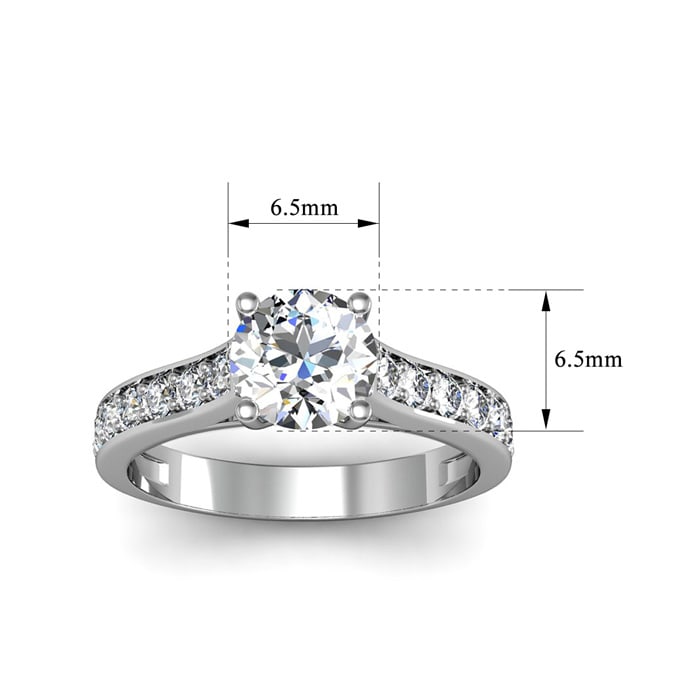 Moissanite Engagement Ring; 1 1/2 Carat Round Shape Moissanite Engagement Ring In 14 Karat White Gold