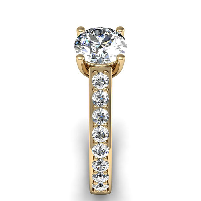 Moissanite Engagement Ring; 1 1/2 Carat Round Shape Moissanite Engagement Ring In 14 Karat Yellow Gold