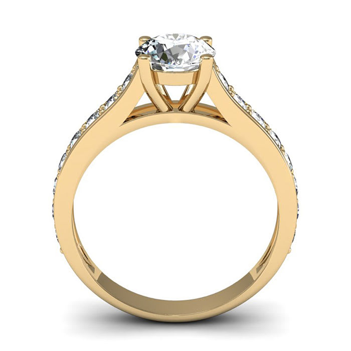 Moissanite Engagement Ring; 1 1/2 Carat Round Shape Moissanite Engagement Ring In 14 Karat Yellow Gold