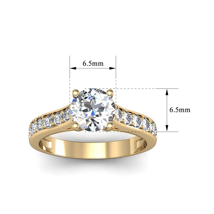 Moissanite Engagement Ring; 1 1/2 Carat Round Shape Moissanite Engagement Ring In 14 Karat Yellow Gold