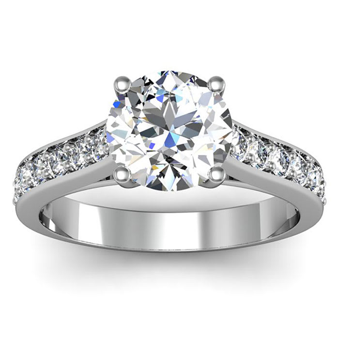 Moissanite Engagement Ring; 2 Carat Round Shape Moissanite Engagement Ring In 14 Karat White Gold
