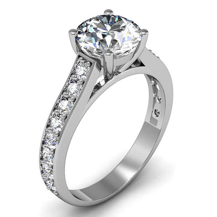 Moissanite Engagement Ring; 2 Carat Round Shape Moissanite Engagement Ring In 14 Karat White Gold