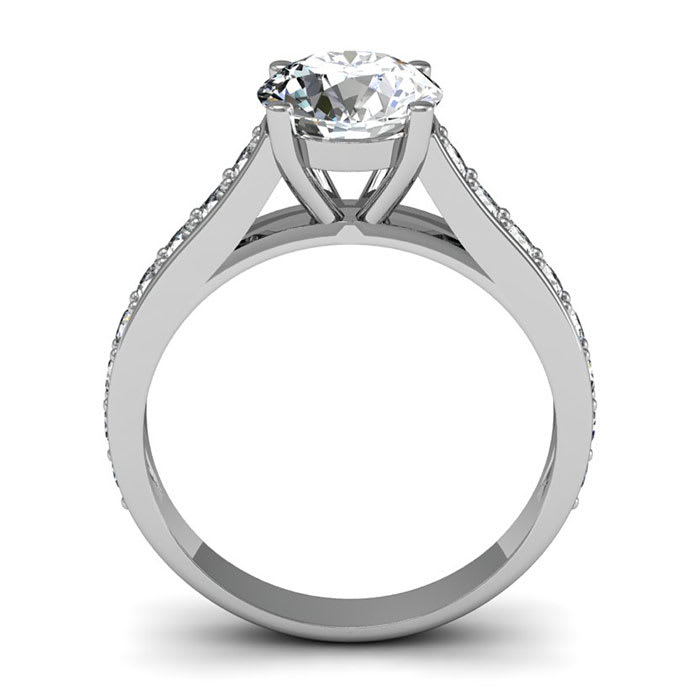 Moissanite Engagement Ring; 2 Carat Round Shape Moissanite Engagement Ring In 14 Karat White Gold