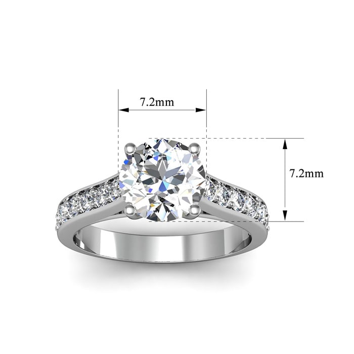 Moissanite Engagement Ring; 2 Carat Round Shape Moissanite Engagement Ring In 14 Karat White Gold