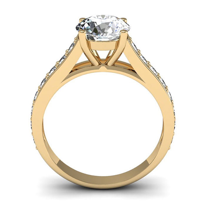 Moissanite Engagement Ring; 2 Carat Round Shape Moissanite Engagement Ring In 14 Karat Yellow Gold