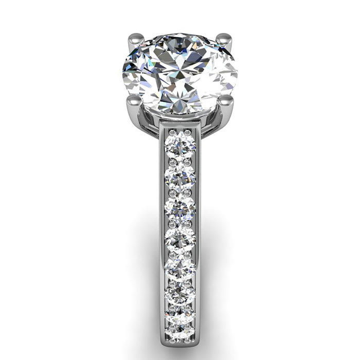 Moissanite Engagement Ring; 2 1/2 Carat Round Shape Moissanite Engagement Ring In 14 Karat White Gold