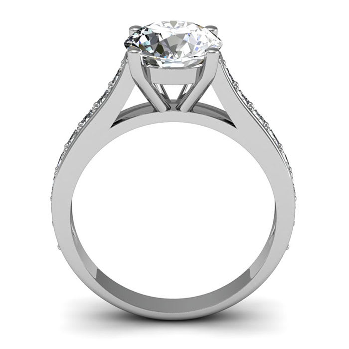 Moissanite Engagement Ring; 2 1/2 Carat Round Shape Moissanite Engagement Ring In 14 Karat White Gold