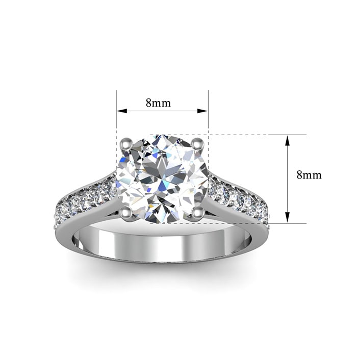 Moissanite Engagement Ring; 2 1/2 Carat Round Shape Moissanite Engagement Ring In 14 Karat White Gold