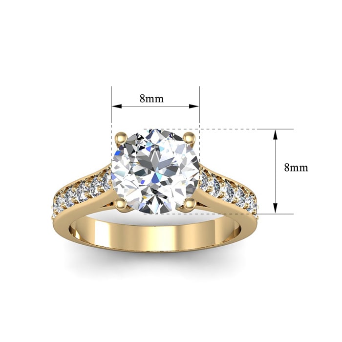 Moissanite Engagement Ring; 2 1/2 Carat Round Shape Moissanite Engagement Ring In 14 Karat Yellow Gold
