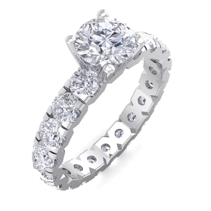 3 Carat Round Shape Diamond Eternity Engagement Ring In 14 Karat White Gold